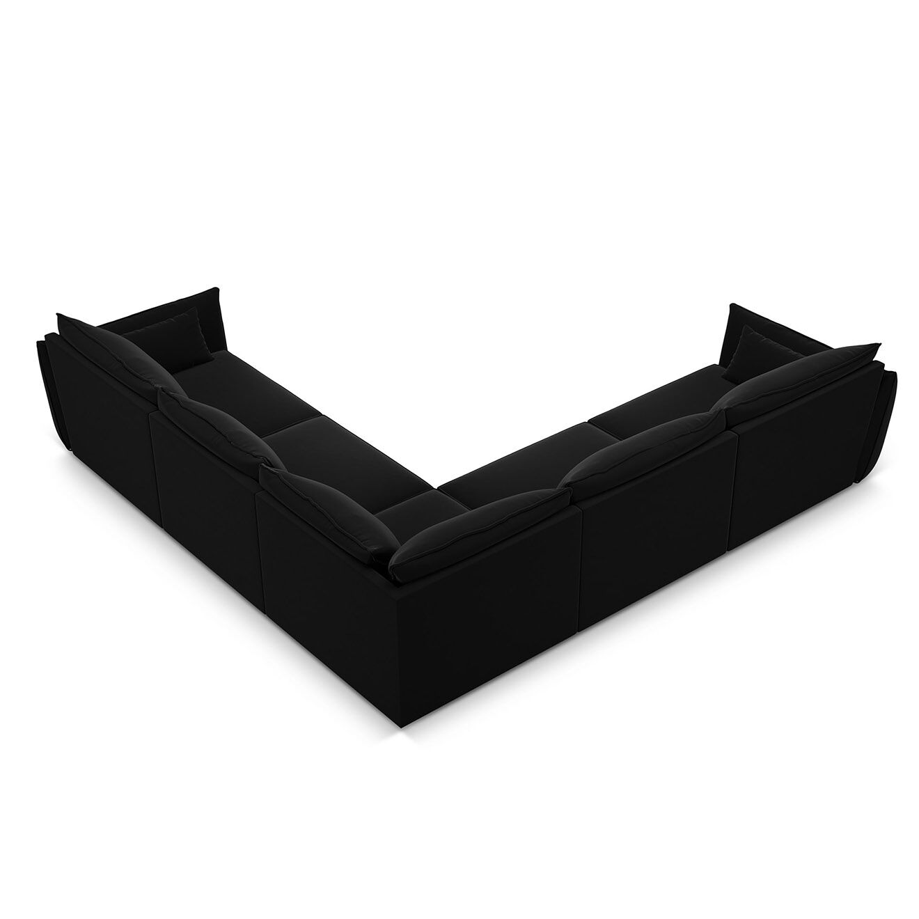 Mazzini Sofas Canapé d'angle Symétrique en Velours Vanda 7 Places noir - 286x286x85 cm