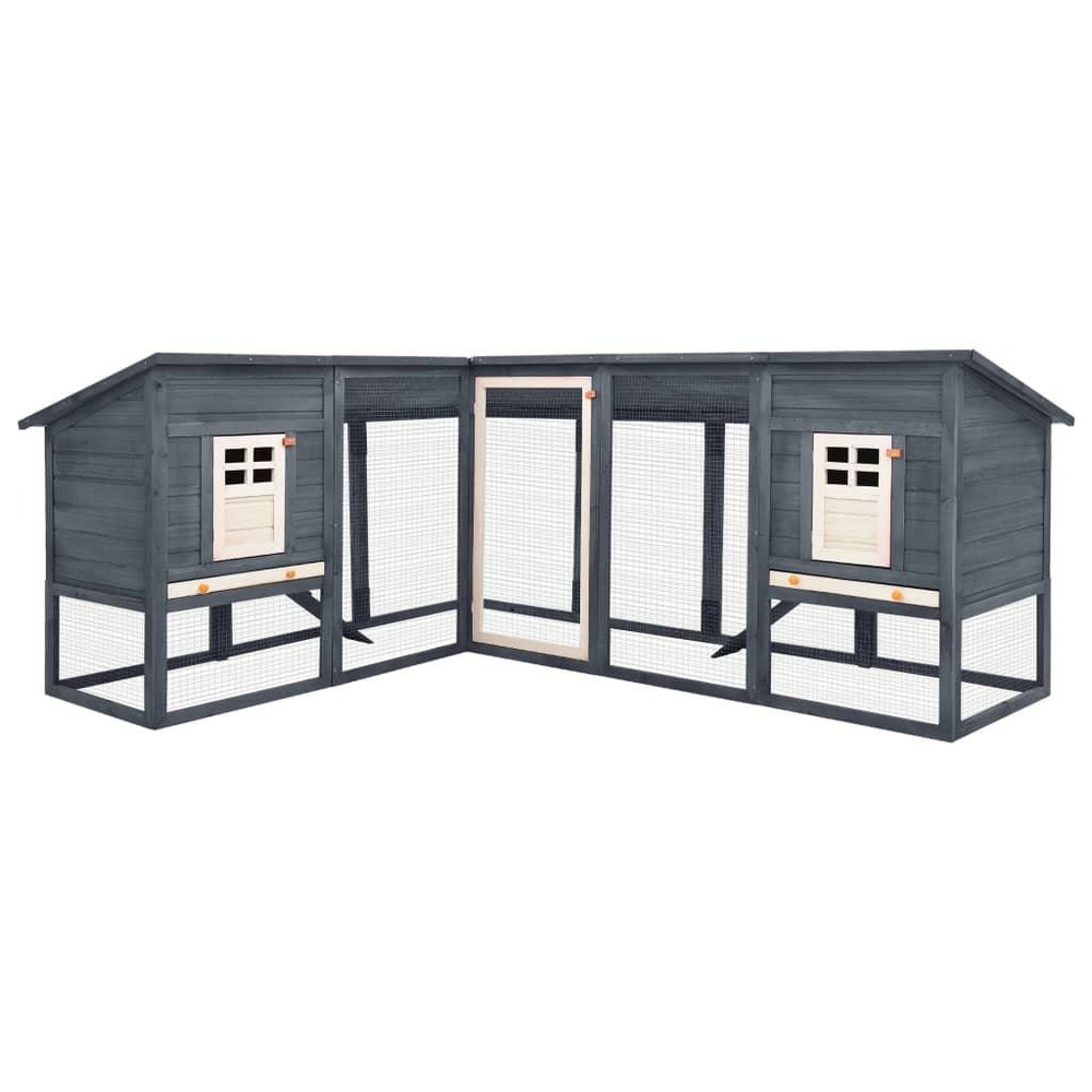 Clapier cage d'extérieur 250 x 192 x 105 cm avec piste gris et blanc bois de sapin