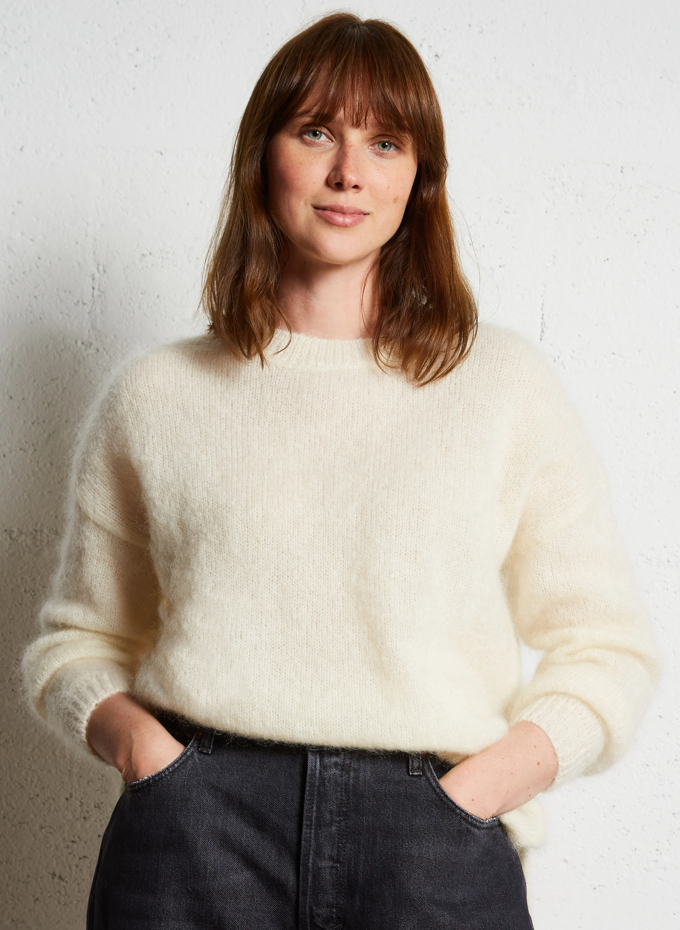 ALYRA - Pull col rond en laine mélangée | Blanc