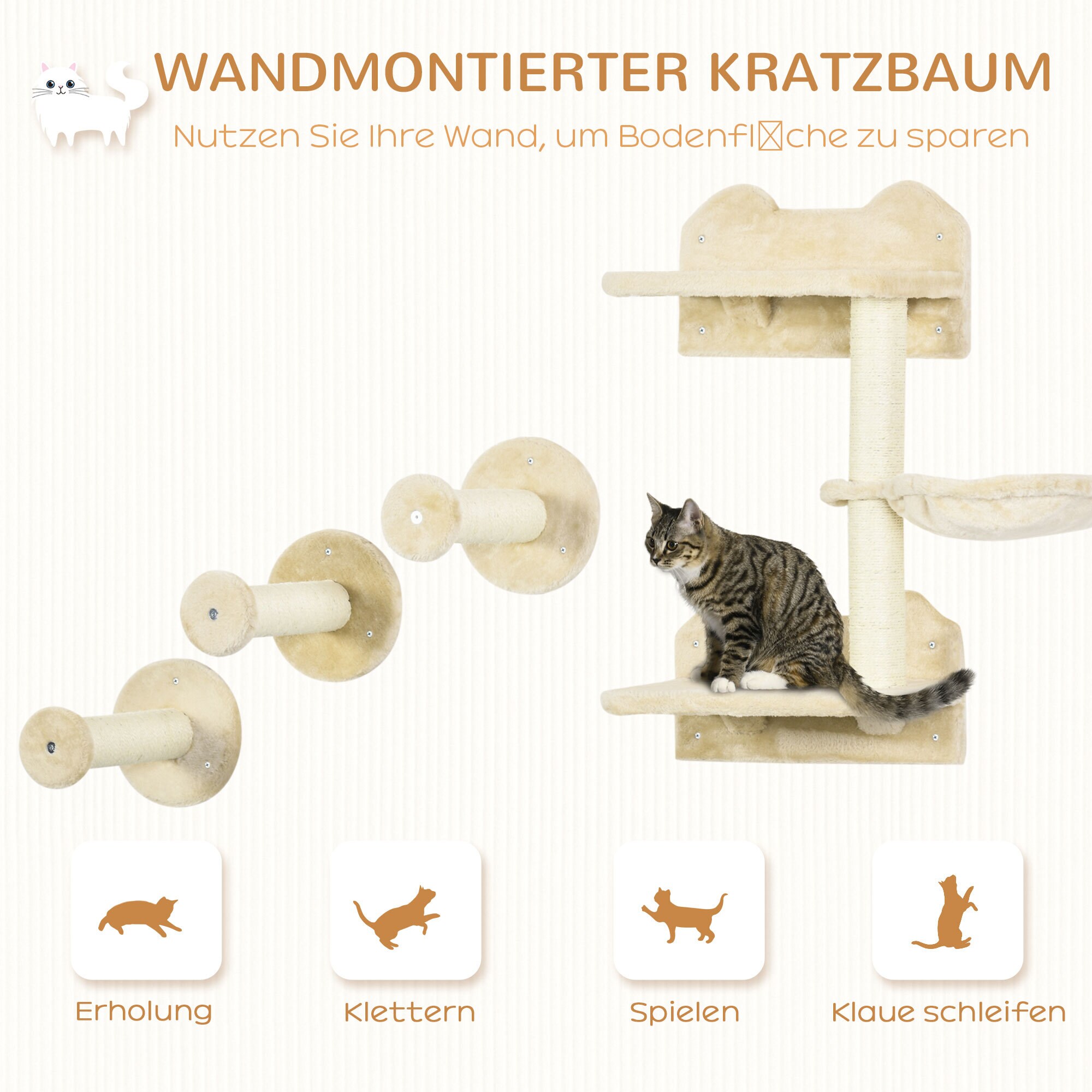 PawHut Kletterwand mit Kletterwand natur 40L x 28B x 73H cm