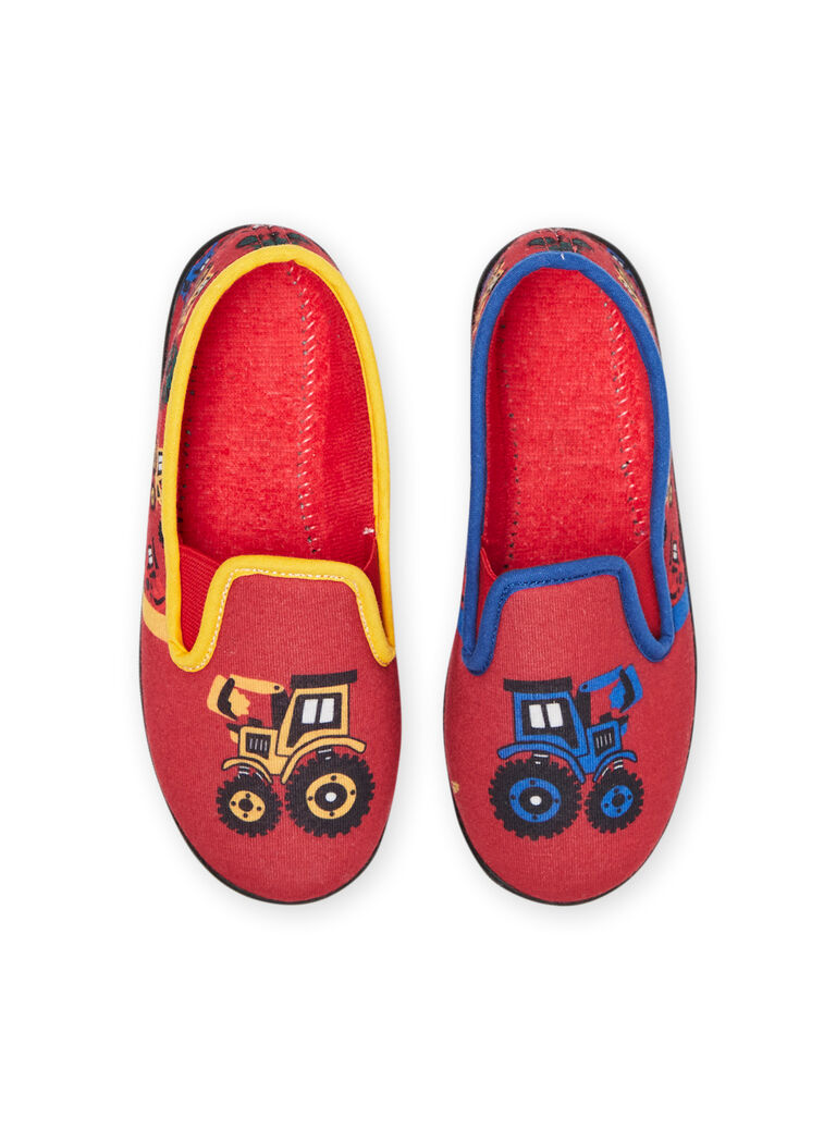Pantoufles tricolores tracteurs enfant garçon