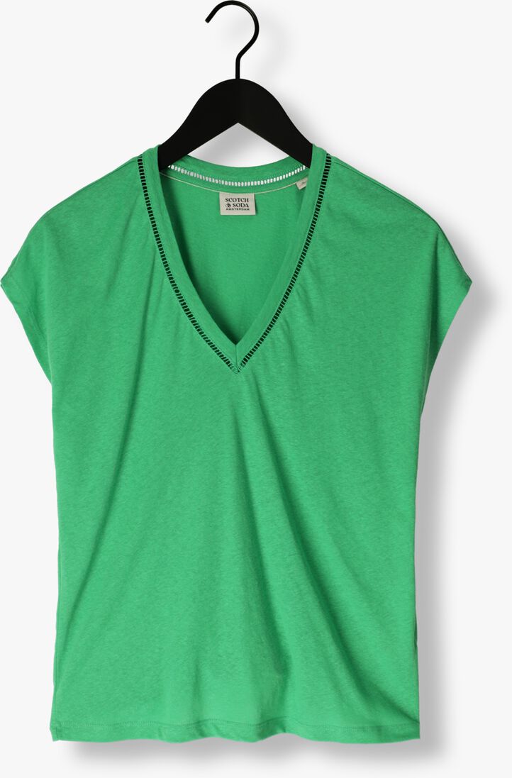 SCOTCH & SODA groene scotch & soda top v-neck ladder detail loose fit t-shirt
