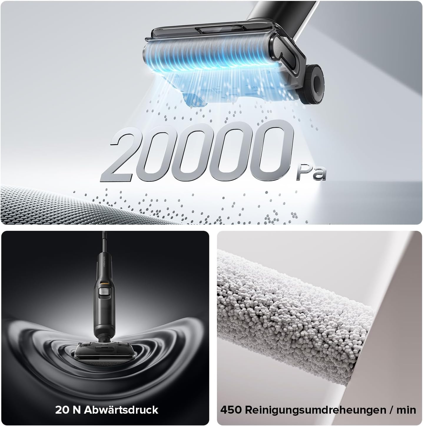 roborock F25 ALT(ACE LITE) Nass Trockensauger, 180° Lie Flat Saugwischer mit 20.000 Pa, Nass Staubsauger mit KI-unterstützten Rädern, 90°C Heißluft-Schnelltrocknen & Hochtemperatur-Selbstreinigung