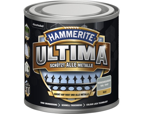 Hammerite Ultima Metaalbeschermingsverf, RAL 7042, verkeersgrijs mat, 250 ml
