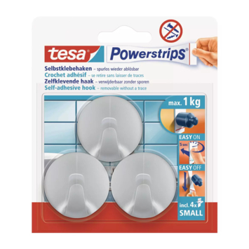 Tesa Haak Powerstrip Rond Kunststof Chroom - 3 Stuks
