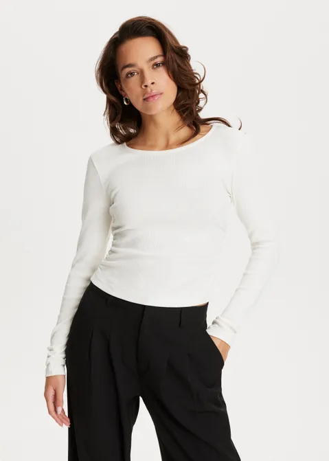 T-shirt met lange mouwen geribd off-white (WIT.O)