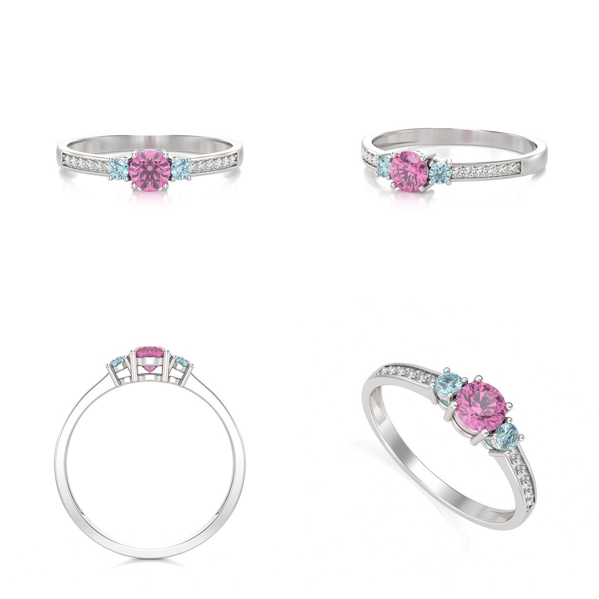 Bague Tourmaline Aigue-Marine et diamants sur Argent 925 1.65grs