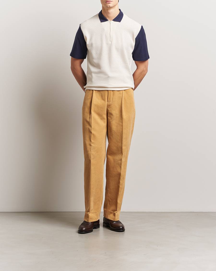 Palmes Textured Zip Polo White/Navy