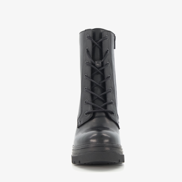 Harper leren dames veterboots met hak zwart