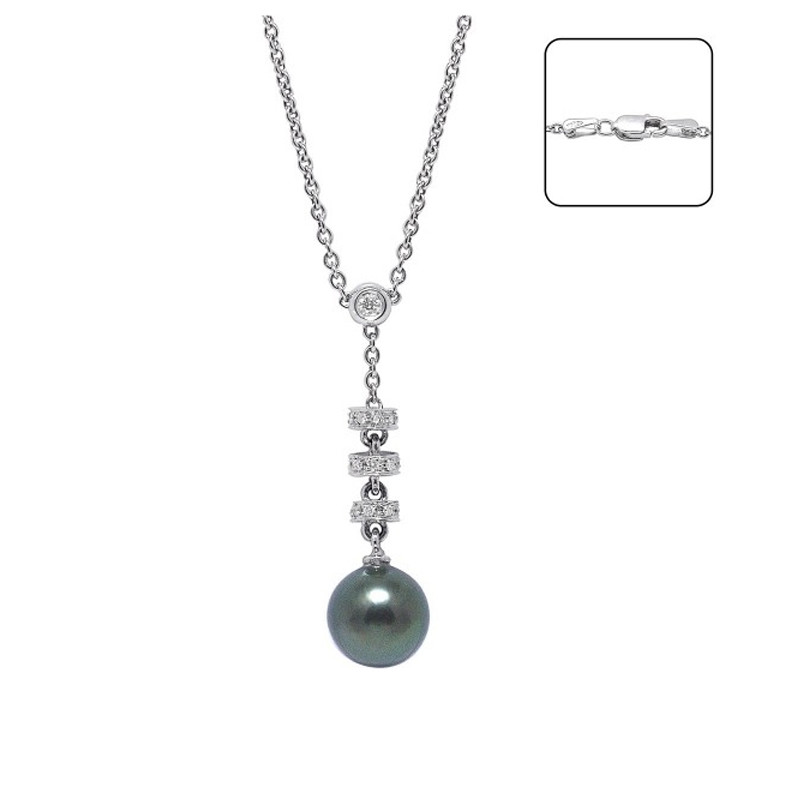 Collier Pendentif en Or Blanc 750/1000, Diamants et Perle de de Tahiti