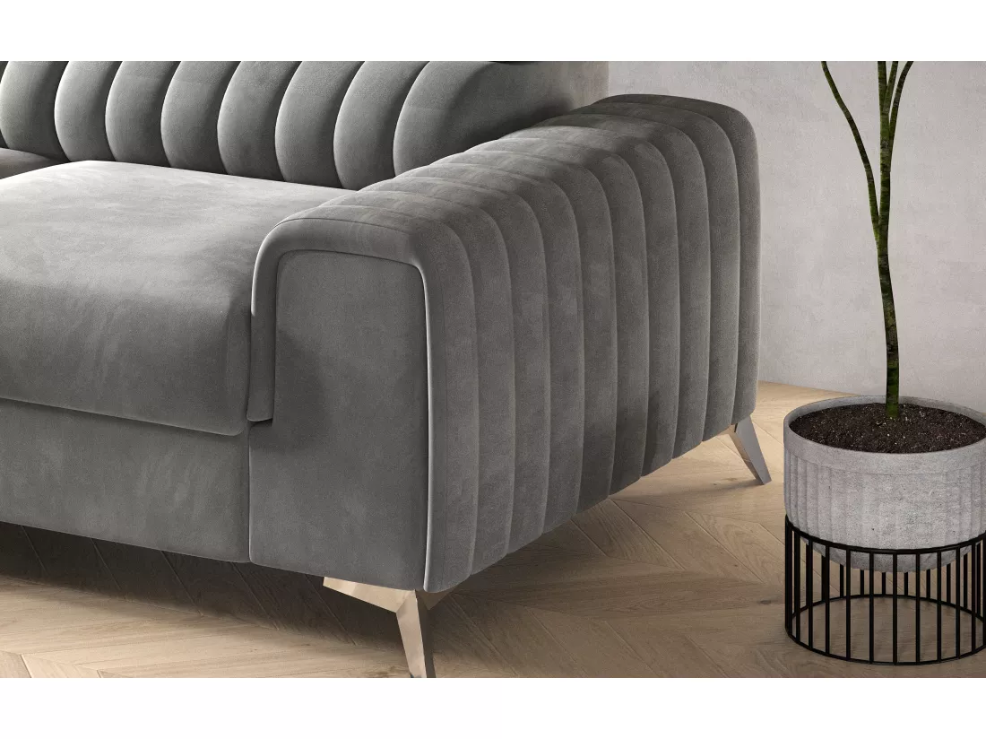 Canapé convertible angle gauche vintage tissu effet cuir noir Grenky 276cm