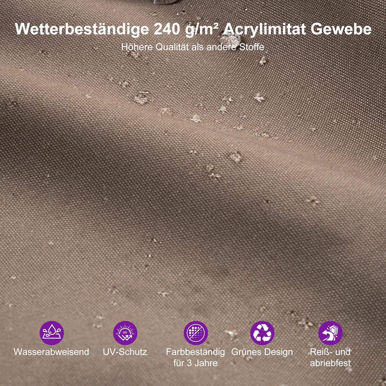 PURPLE LEAF Ampelschirm 365 x 365 cm Sonnenschirm Groß Doppeldach mit Kurbel 360° Drehbar und Neigbar, Gartenschirm aus Acrylimitat für draußen wetterfest, Asch Mokka
