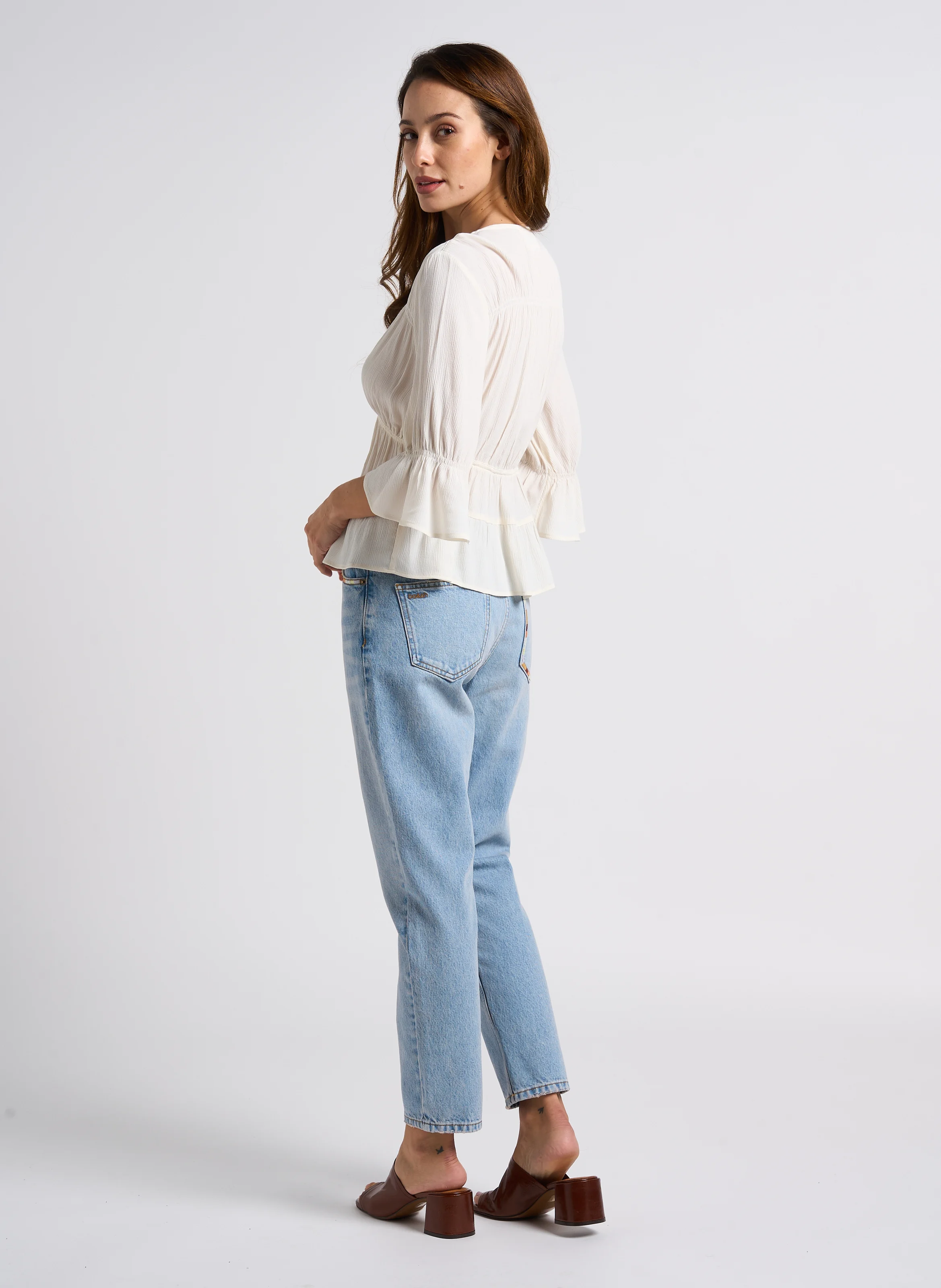 FULL - Jean mom brodé en coton| Bleu
