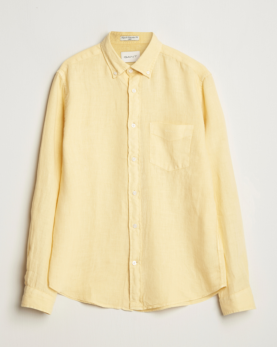 GANT Regular Fit Garment Dyed Linen Shirt Dusty Yellow
