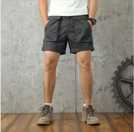 Double White - Mid Rise Plain Cargo Shorts