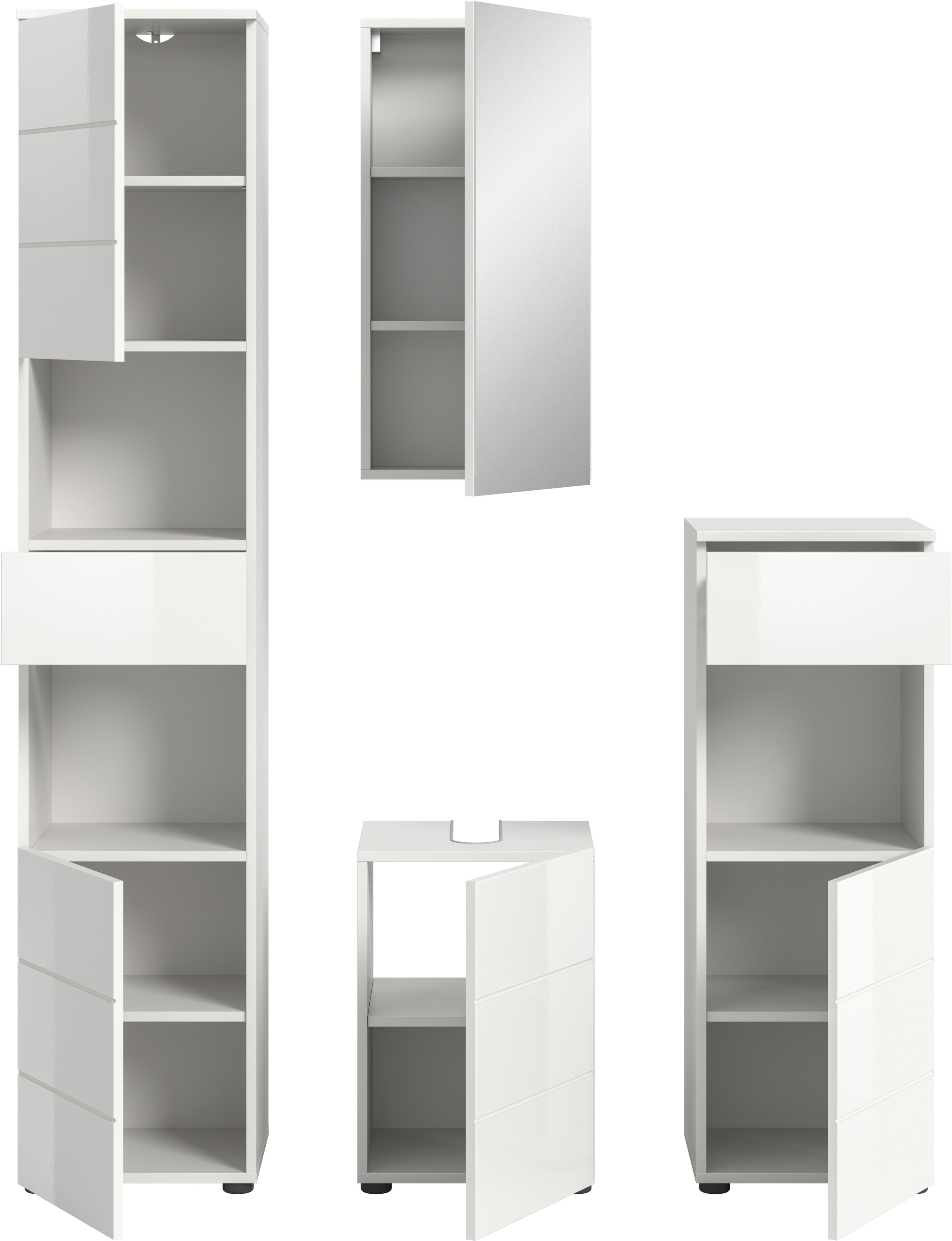 welltime Badmöbel-Set »Biel, Höhe 190 cm, Hochschrank, Unterschrank, Spiegel, Standschrank« 4 Stk. tlg.