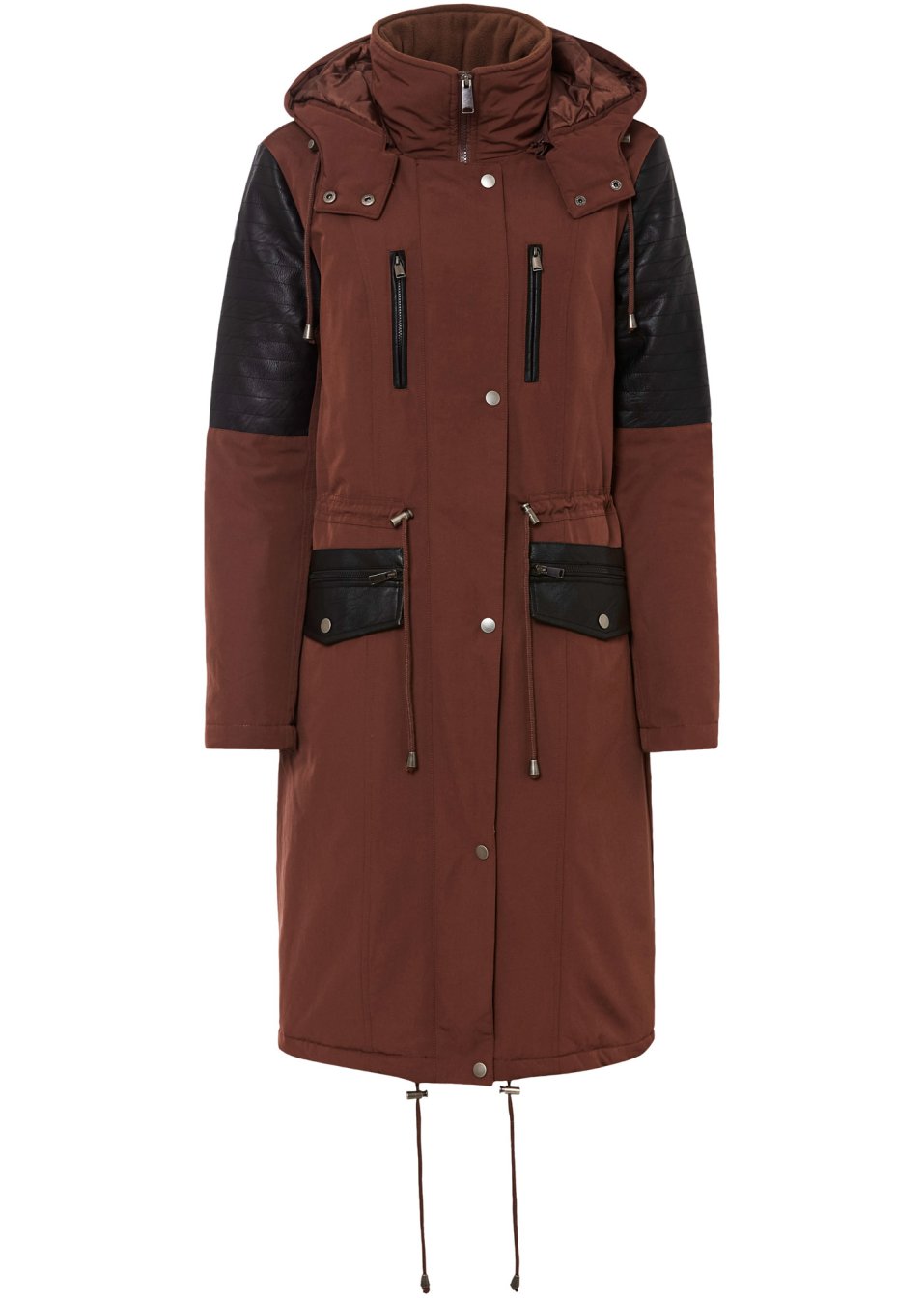Parka longue à empiècement contrastant