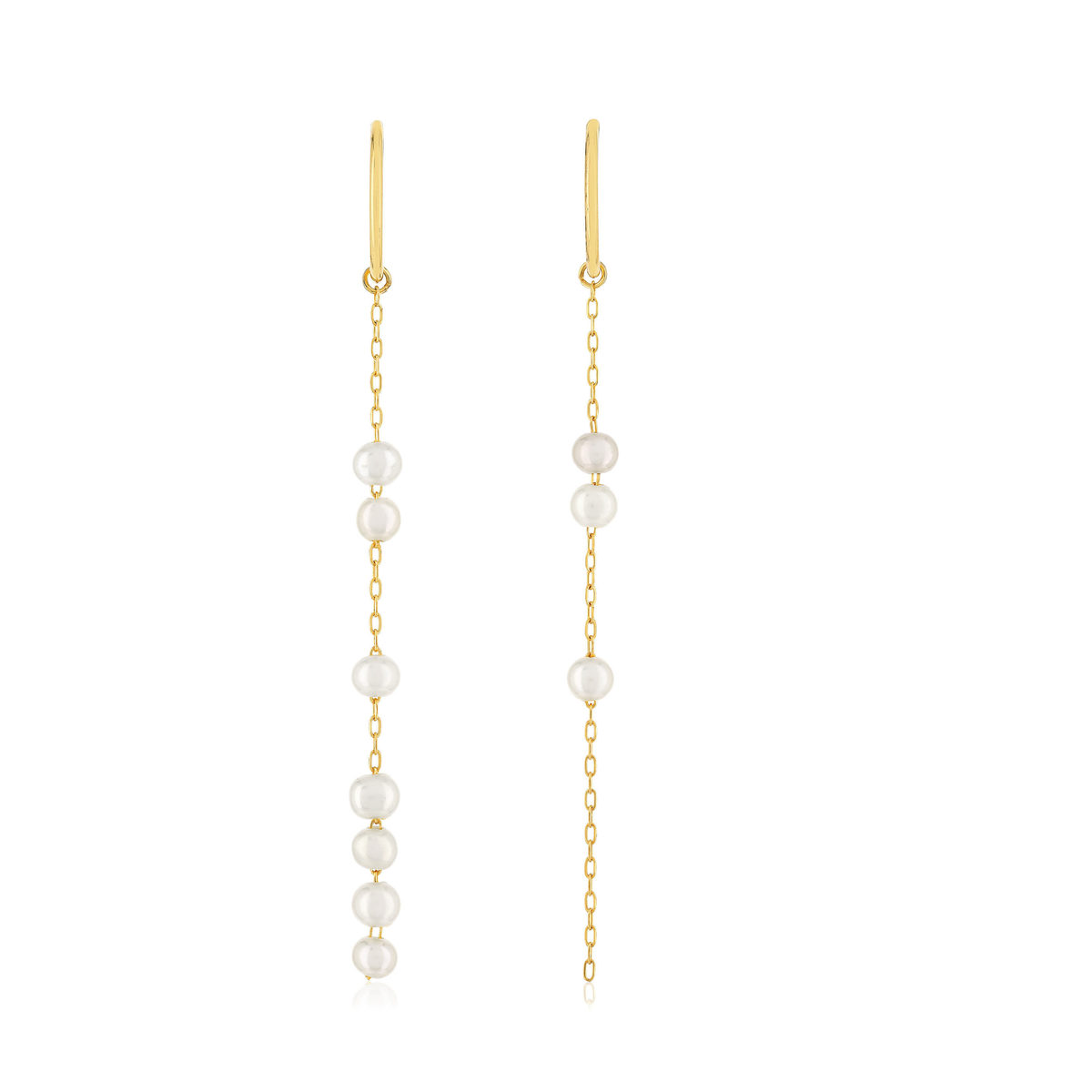 Boucles d'oreilles or 375 jaune pendantes 10 perles de culture