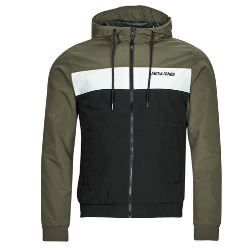 Jack & Jones - JJERUSH HOOD BOMBER - Kaki / Blanc / Noir