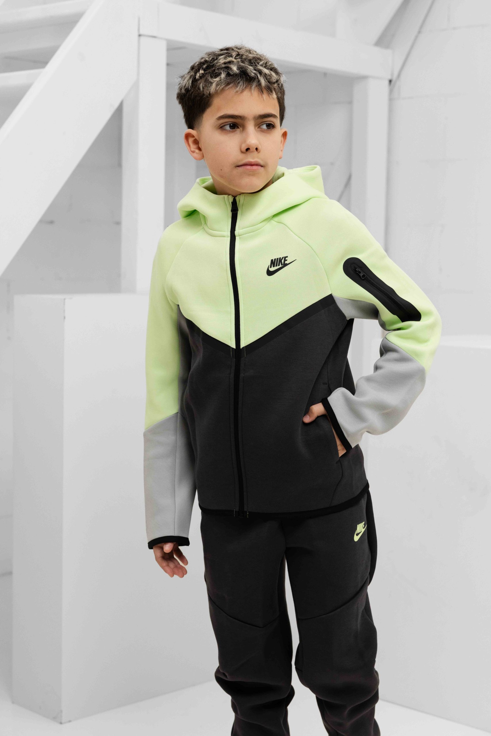 Nike Tech Fleece Trainingspak Kids Lichtgroen/Donkergrijs