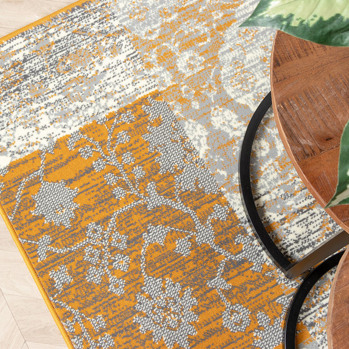 Patchwork vloerkleed - Famous Oker geel