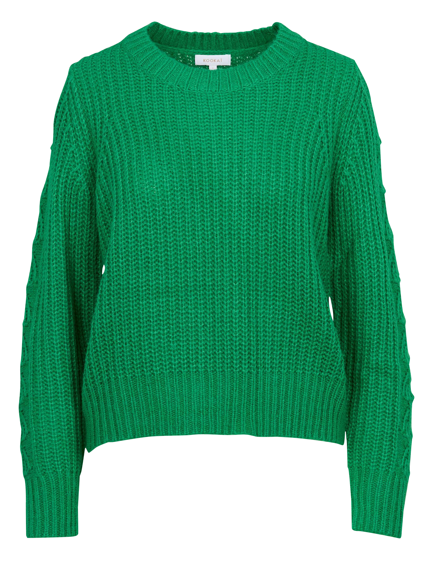 LANA - Pull droit col rond en maille mélangée | Vert