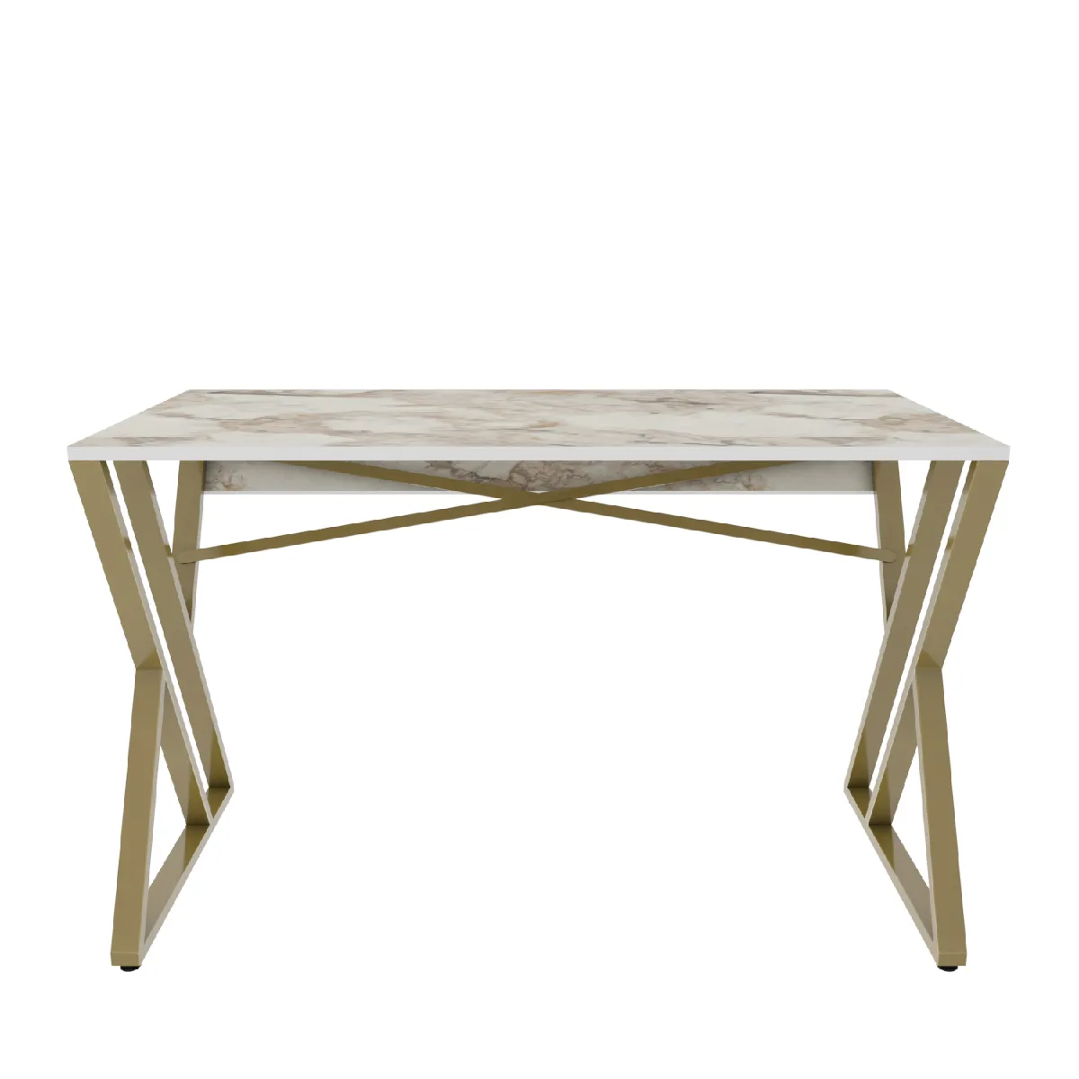 Decorotika Bureau, Table de bureau, travavil avec le pieds et cadre en métal (Doré et Effet marbre blanc)