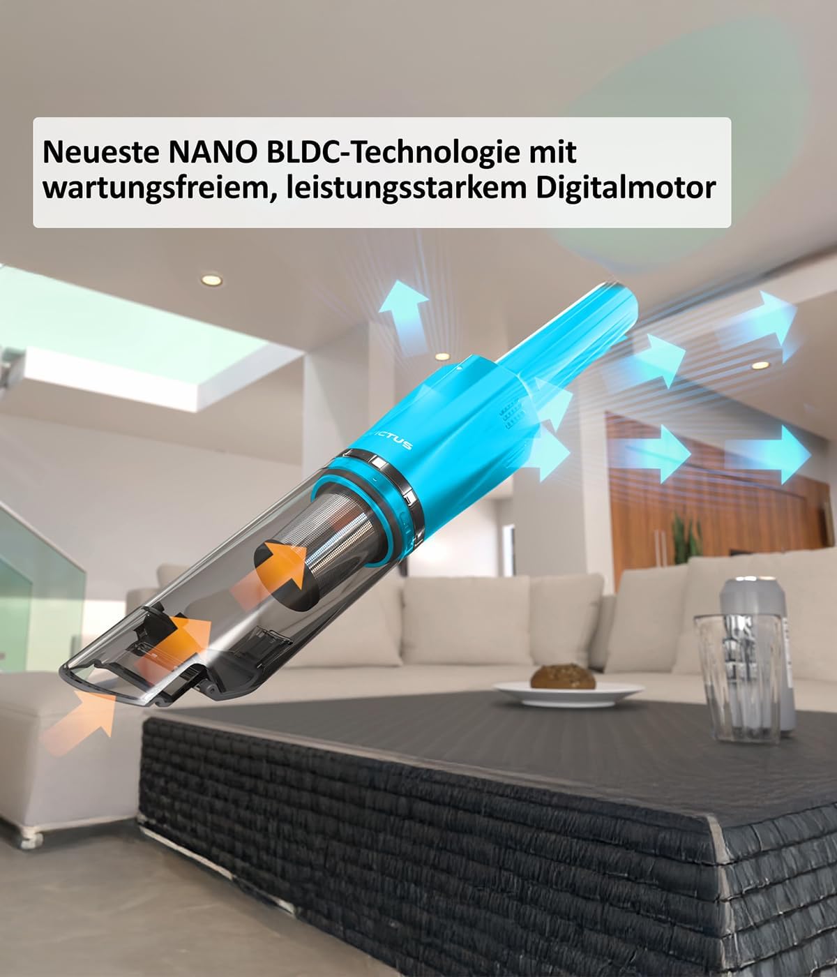 Genius Invictus ONE Prestige Deluxe Akku-Handstaubsauger Set 18 TLG, Auto Staubsauger, Saugleistung 12000 Pa, Ladestation, HEPA Filter, Kombi Düsen, Tierhaarbürste, Staubbehälter 70 ML. Farbe Blau
