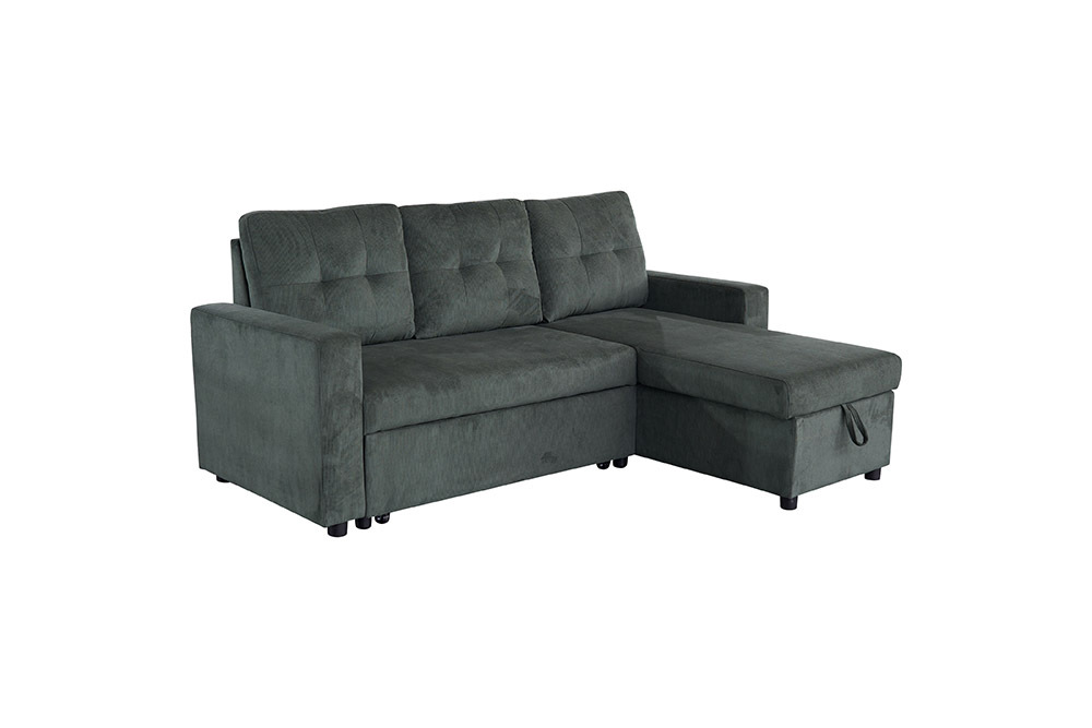 Modernes Ecksofa APARTMENT 205cm grün Cord 3-Sitzer mit Bettfunktion und Stauraum