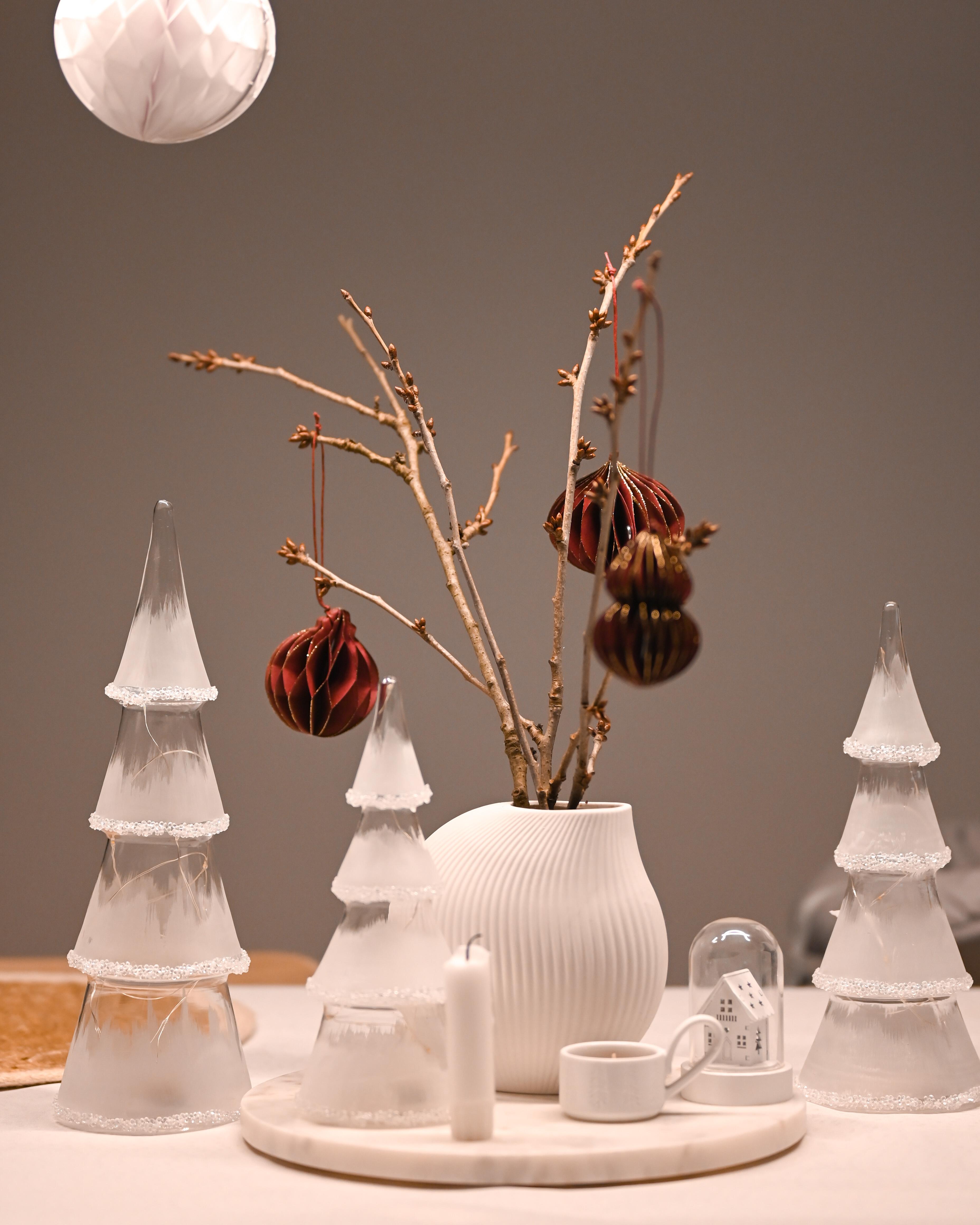 Set van 3 figuren LED KIERINKI Kerstboom 22/27/33 cm Wit