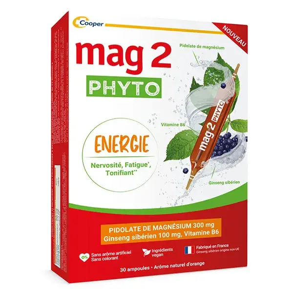 Suplemento Alimentar Mag2 Phyto Energy com Magnésio para Nervosismo e Fadiga - 30 Ampolas