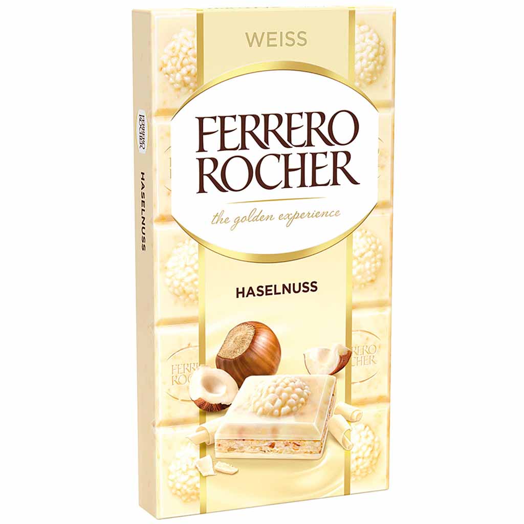 Ferrero Rocher Tafelschokolade Weiss Haselnuss 90g MHD:17.3.25