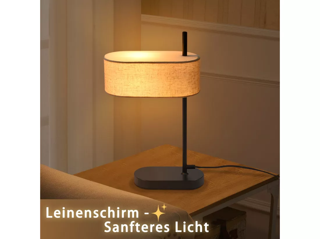 NETTLIFE Lampe de chevet chambre vintage 44,5cm E14 abat-jour en tissu lin noir avec interrupteur, sans ampoule