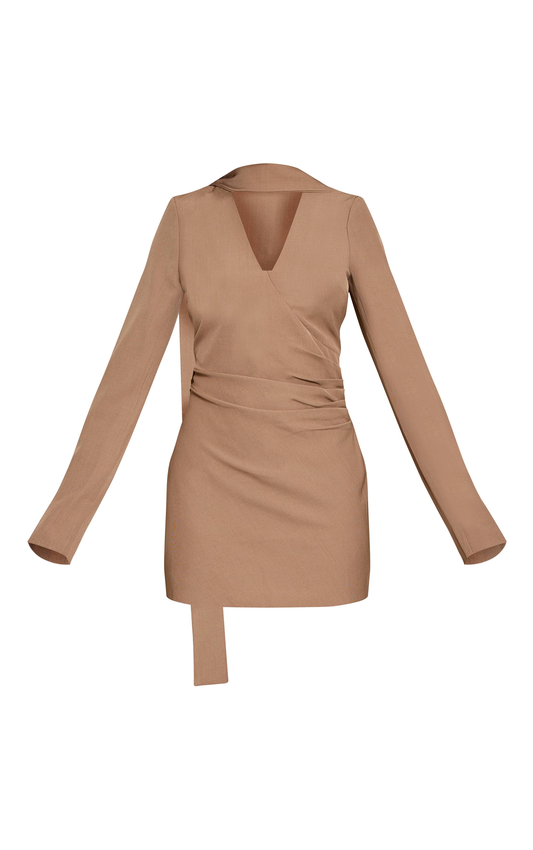 Taupe Robe Moulante À Manches Longues Avec Détail Foulard