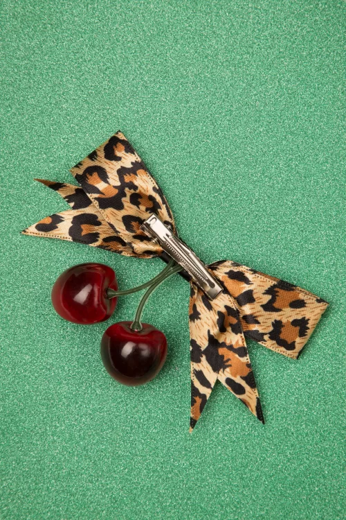 Banned Retro Haarclip van wilde kers in luipaardmotief
