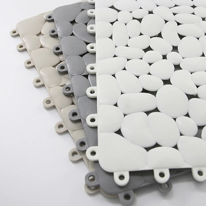 (30x30cm) Anti-Rutsch Dusch Matte Badewannen Einlage Klick Fliese in Stein Optik - Grau