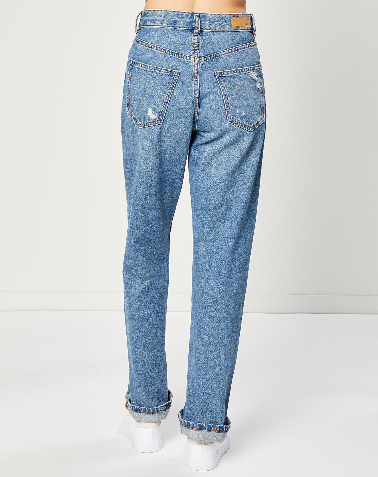 Esprit Jeans droit en Toile de coton taille haute bleu moyen