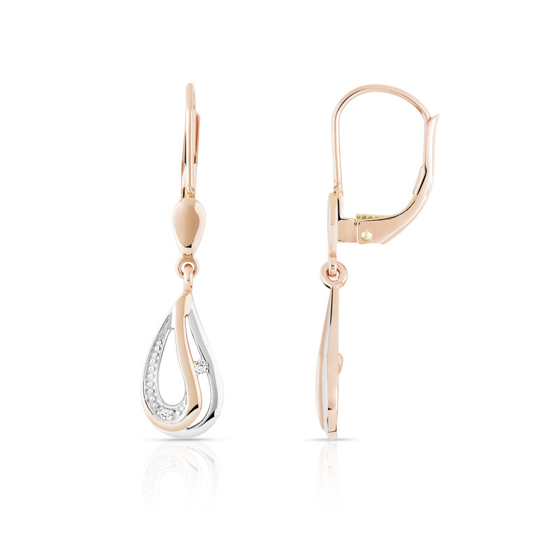 Boucles d'oreilles or 375 2 tons dormeuses diamants