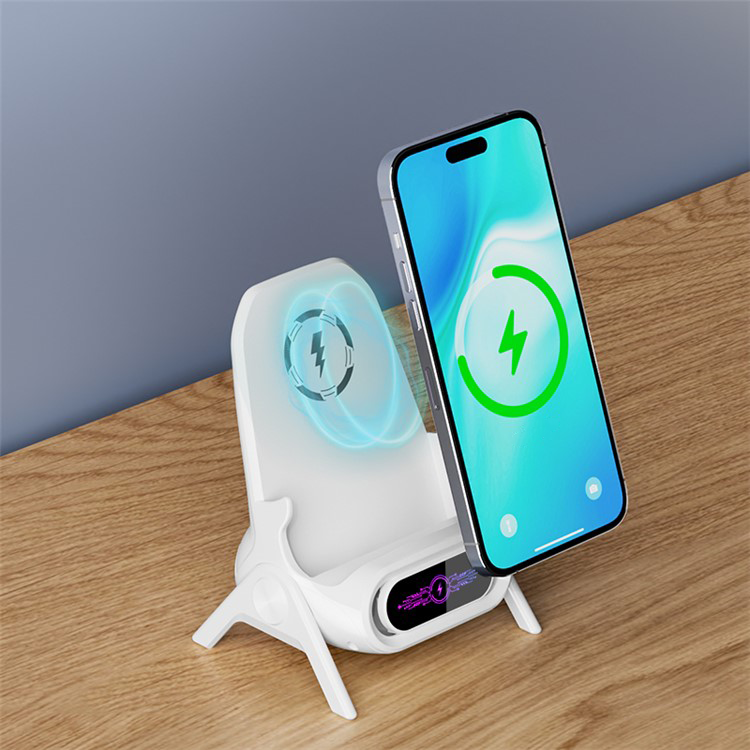 (15W) Magnetischer Wireless Charger Induktionsladegerät Ladestation mit Lightning / USB C / MIcro USB Adapter - Weiss