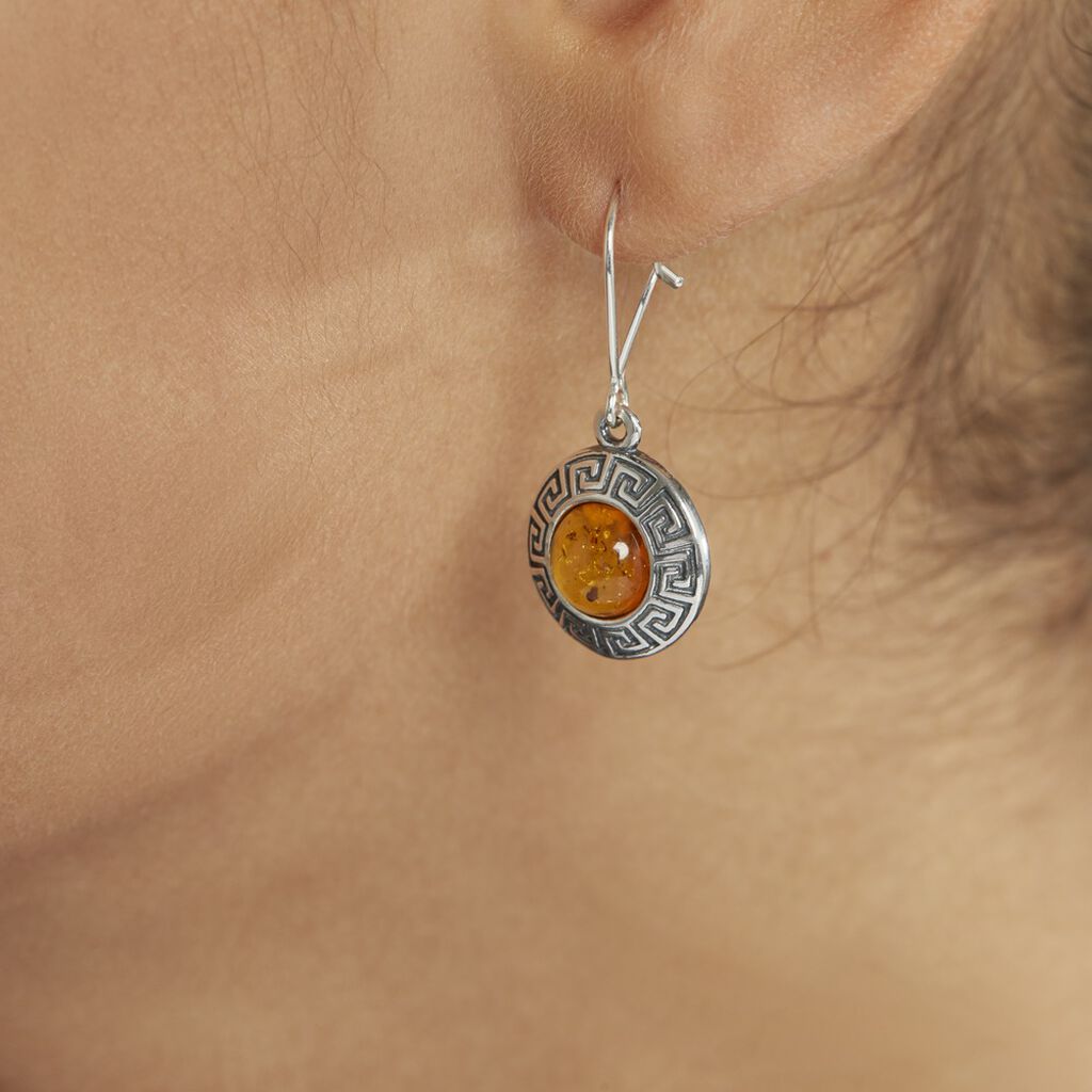 Boucles D'oreilles Argent Blanc Vieilli Adar Ambre