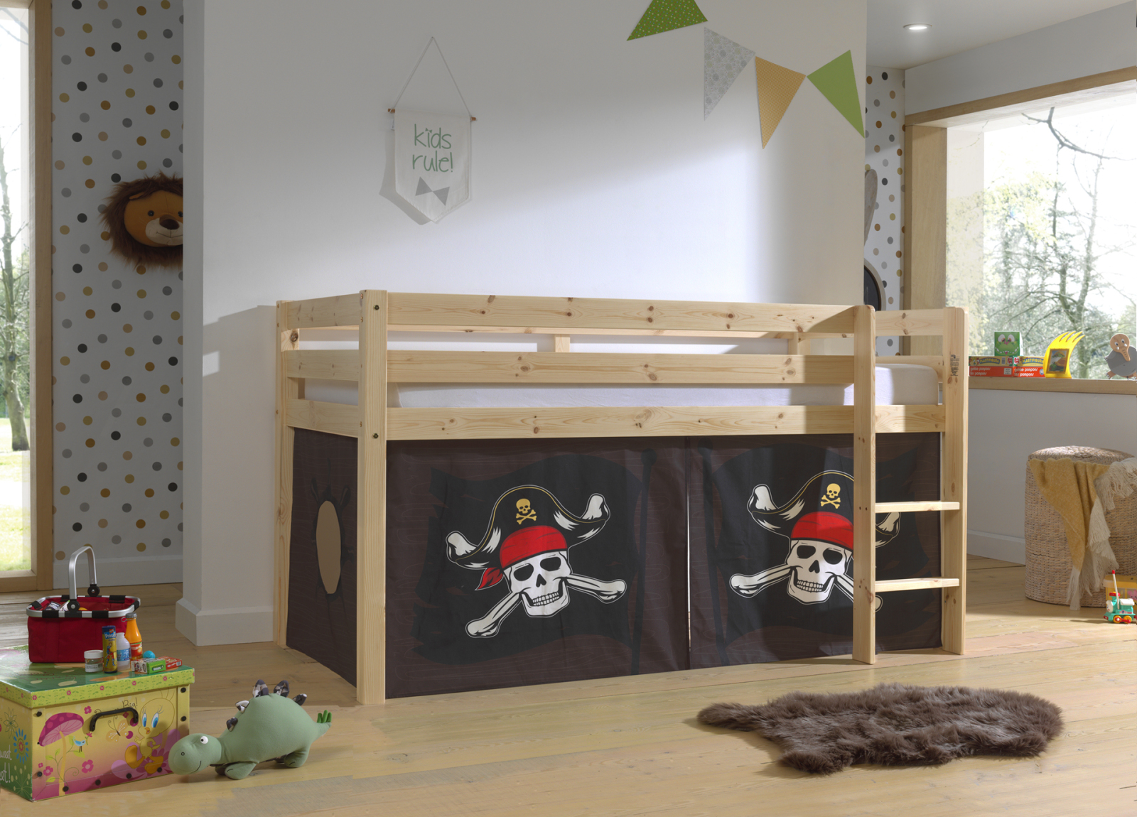 Hochbett PINO - Caribian Pirate - Kiefer natur lackiert - 90x200 cm