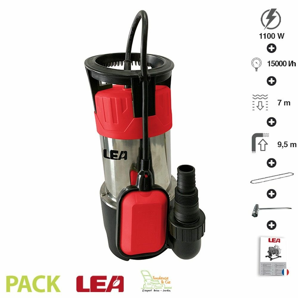 Pompe immergée submersible flotteur 1100w inox débit 15000l/h lea le70110-10s