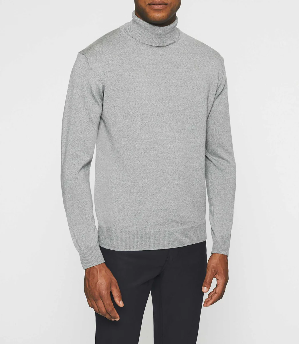Pull col roulé en laine mérinos gris chiné BRUNO