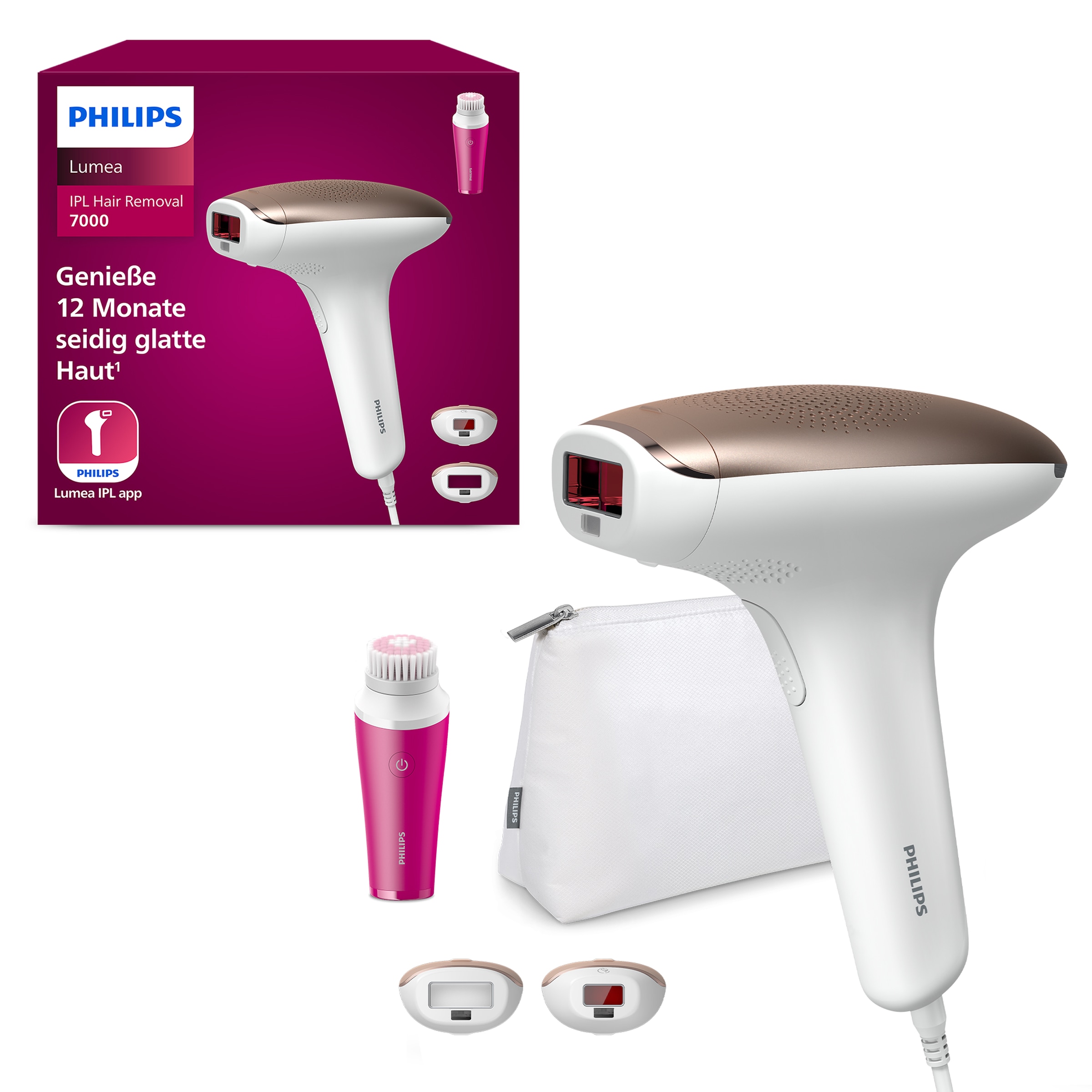 Philips IPL-Haarentferner »Lumea S7000 BRI924/00« 250000 Lichtimpulse 2 Aufsätze (Körper und Gesicht), inkl. Visa Pure Mini-Gesichtsbürste