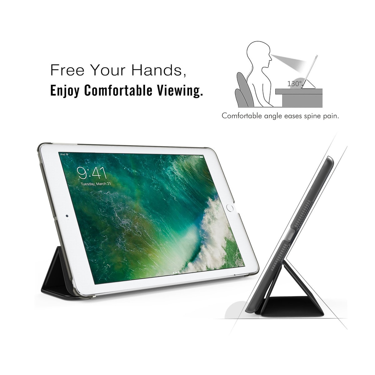 Deksel til iPad Air 1/iPad Air 2/New iPad 9.7 tommer, sort