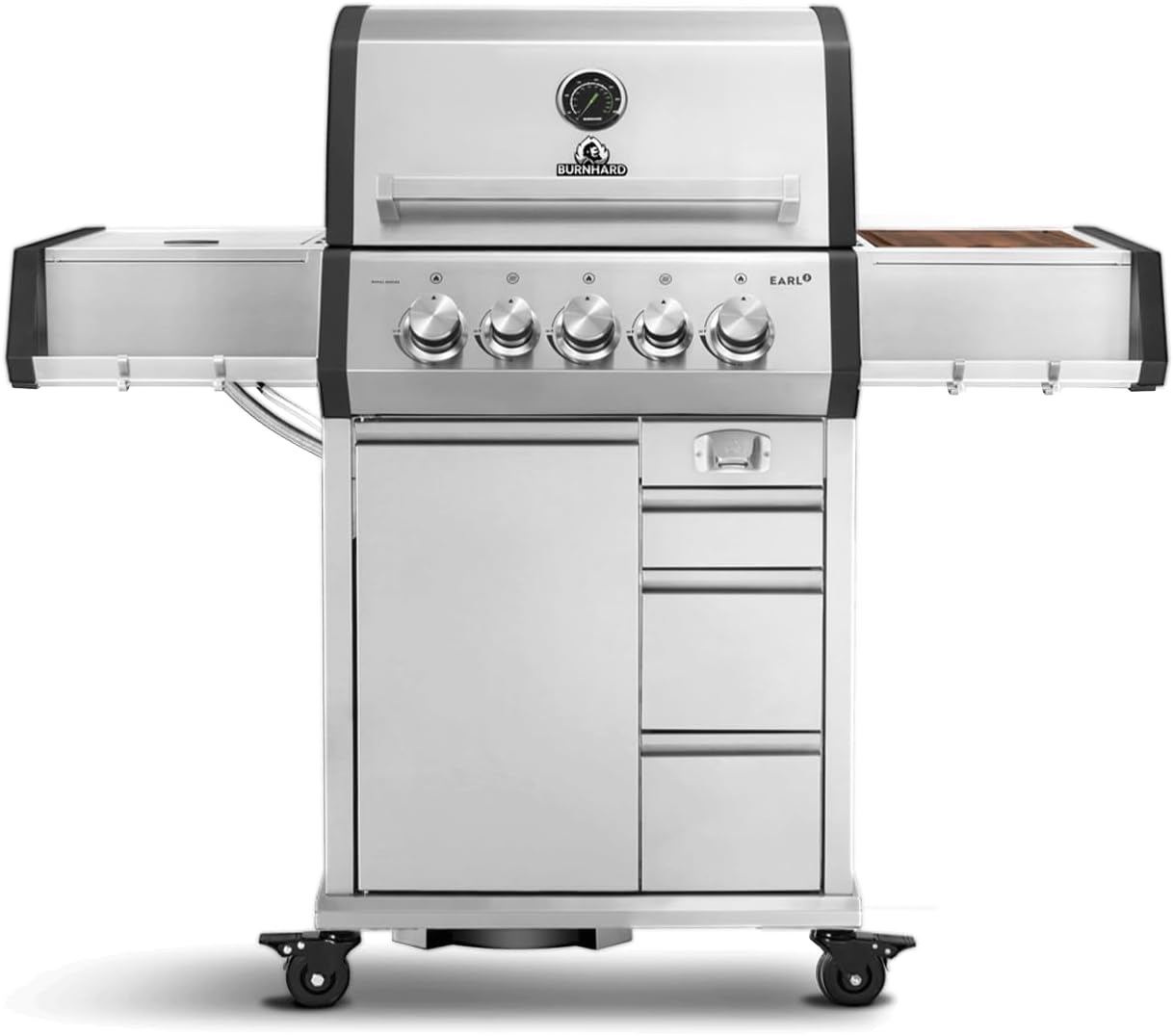BURNHARD® 3-Brenner Gasgrill Edelstahl inkl. Heckbrenner, mit Gusseisen Grillrost & inkl. stabiler Abdeckhaube, Seitenkochfeld mit Infrarot Keramikbrenner - EARL