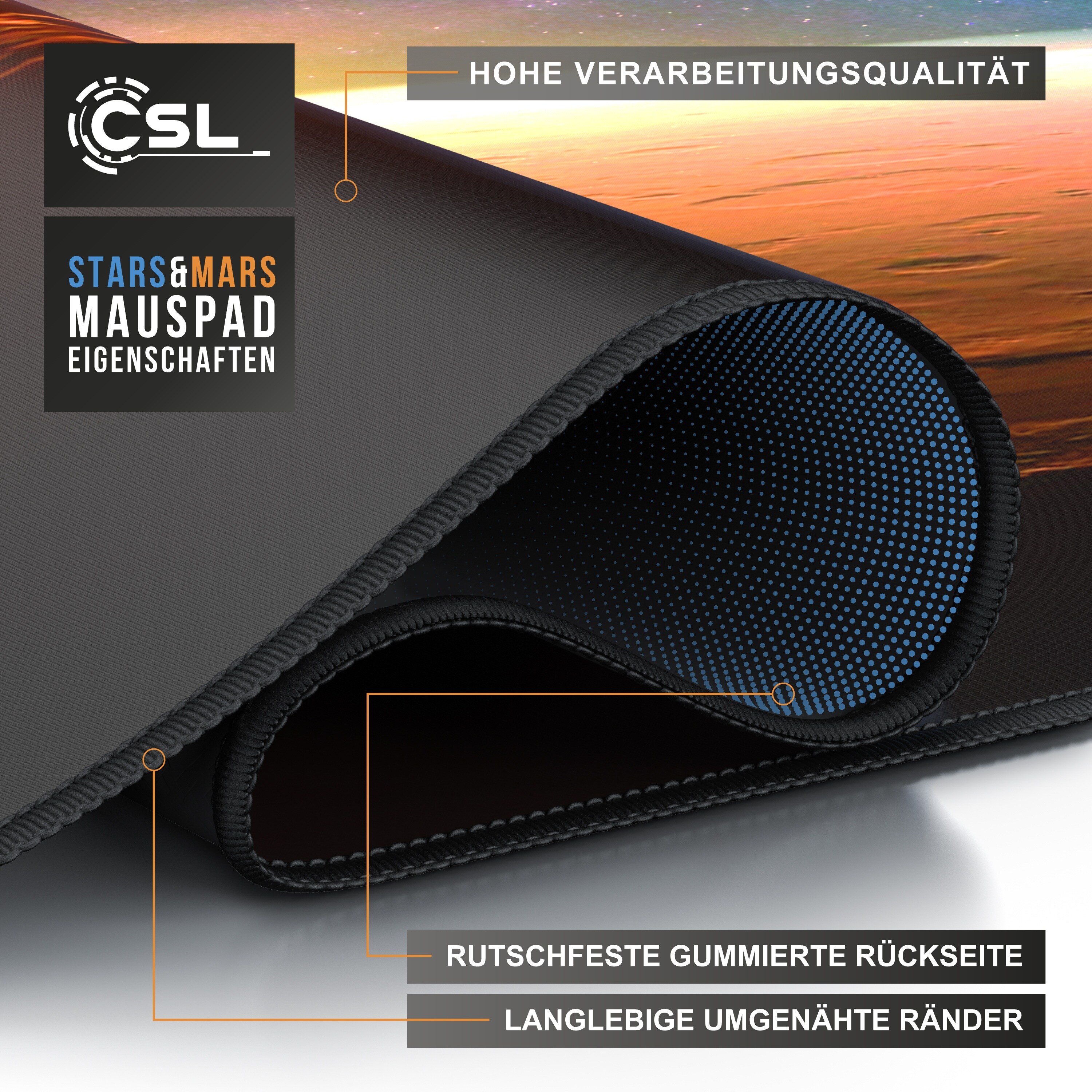 CSL Gaming Mauspad, XXXL 1200 x 600 x 3 mm Schreibtischunterlage extra groß, Abwaschbar, Mars