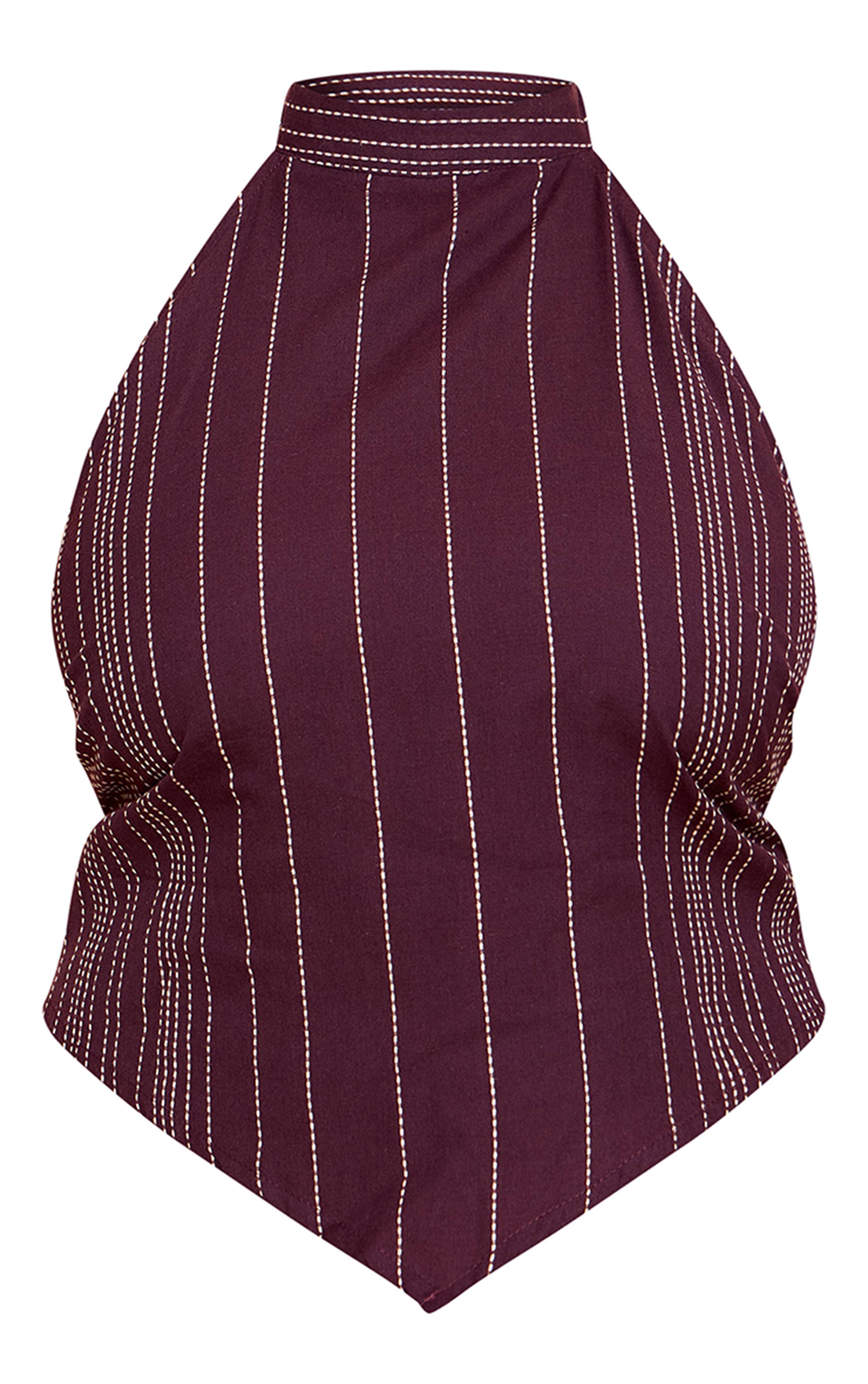 Marron Top Grande Taille À Rayures Brodé Avec Encolure Américaine
