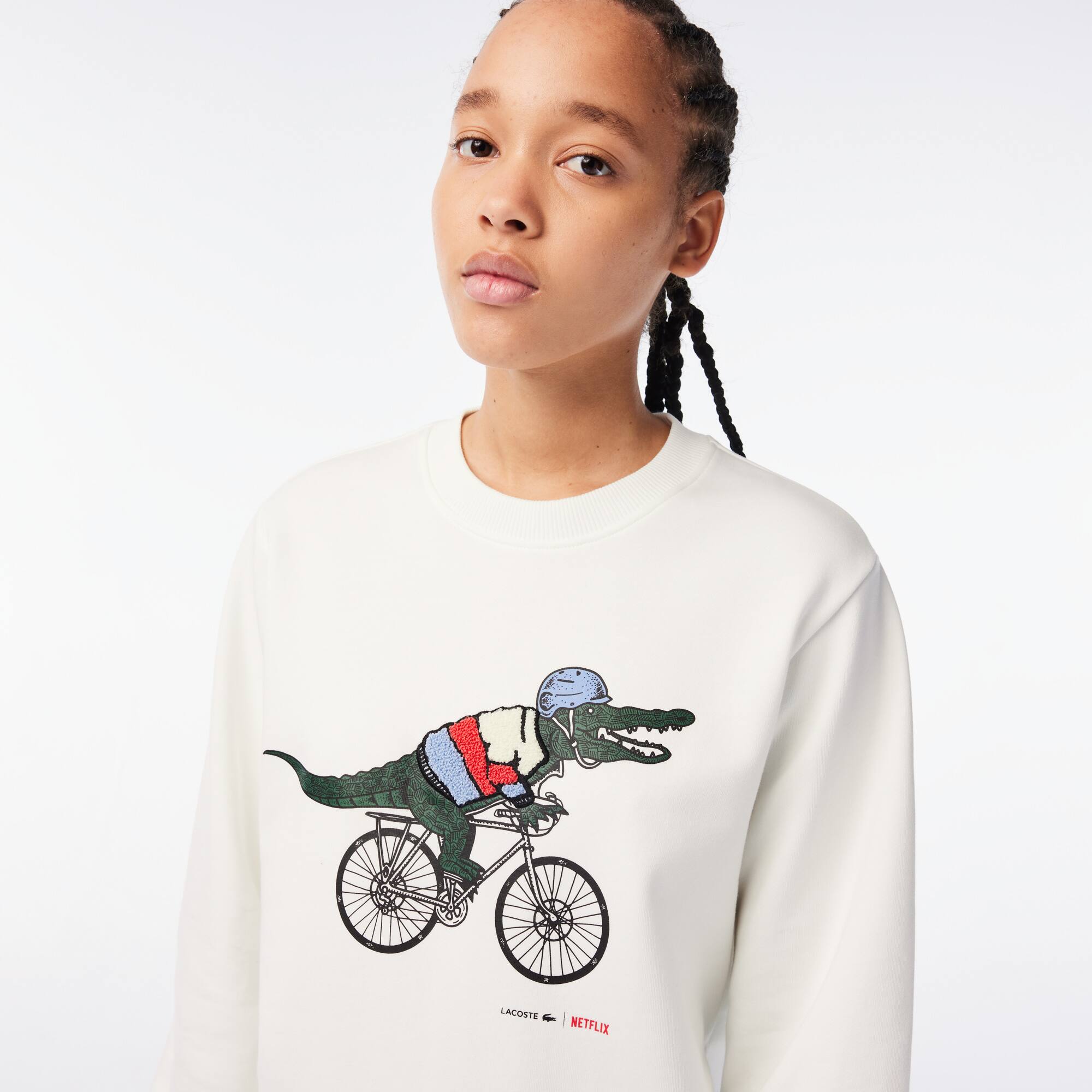 Sweatshirt femme Lacoste x Netflix loose fit molleton de coton biologique Sweatshirts - Blanc - Lacoste - Femme