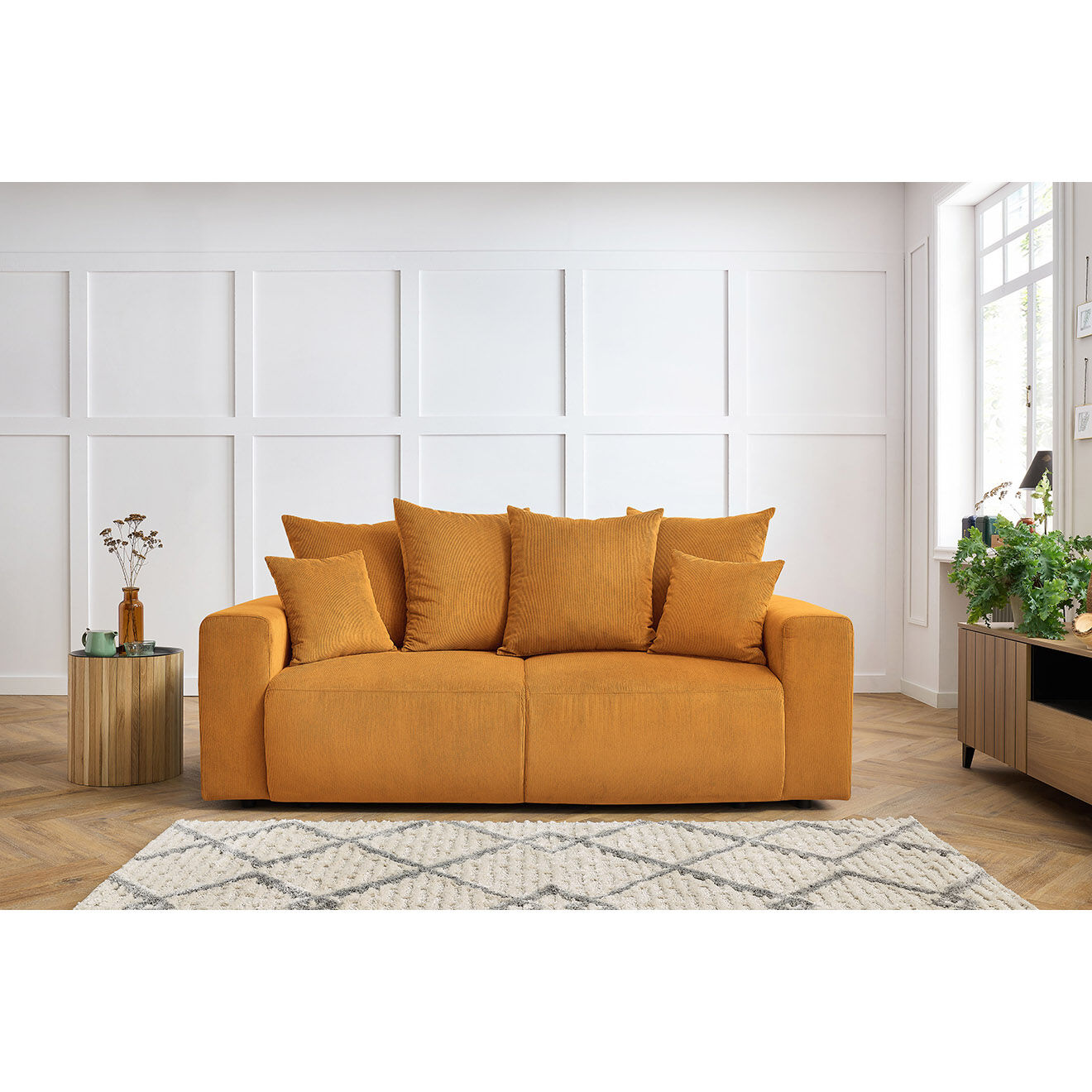 Bobochic Canapé droit fixe 2 places envy velours côtelé jaune - 210x100x95 cm